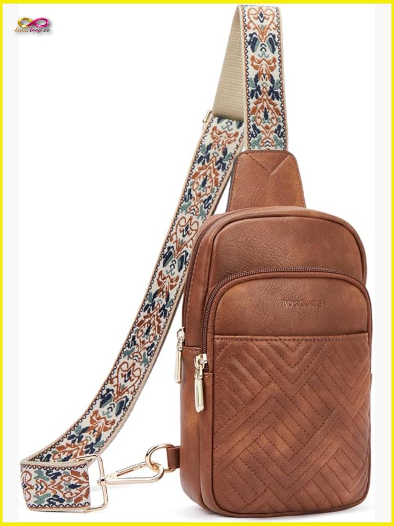 Quilted Sling Bag Crossbody Purse With Adjustable Guitar Strap For Women